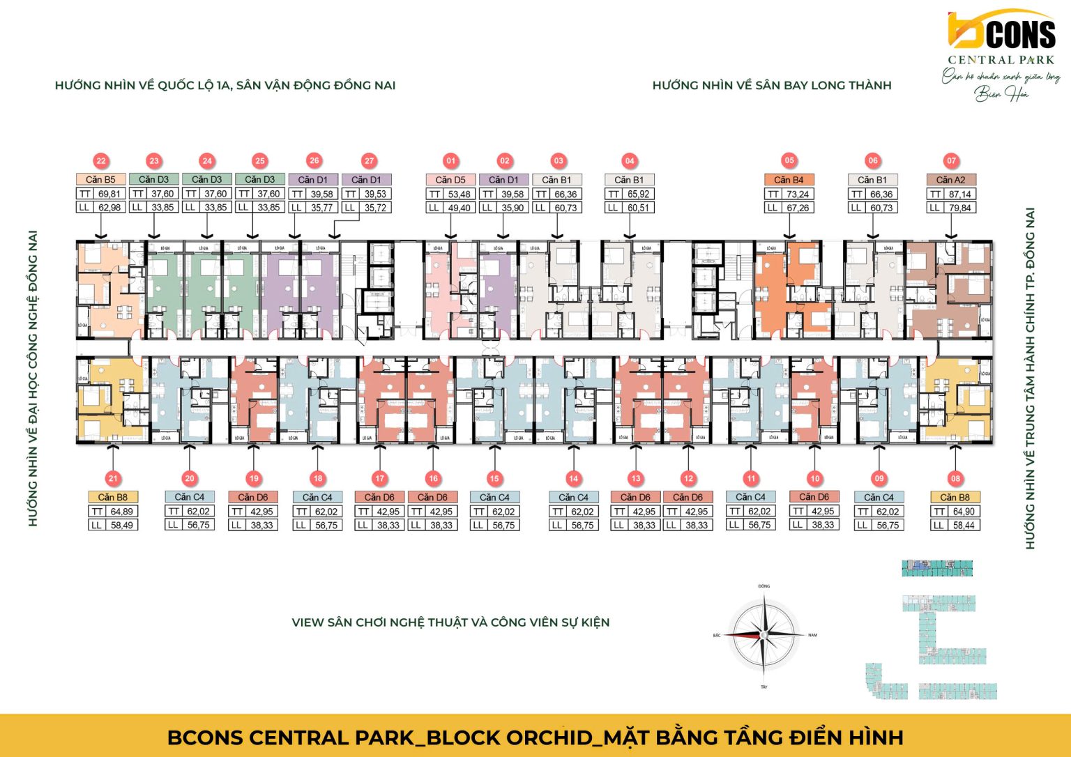mặt bằng Bcons Central Park block Orchid