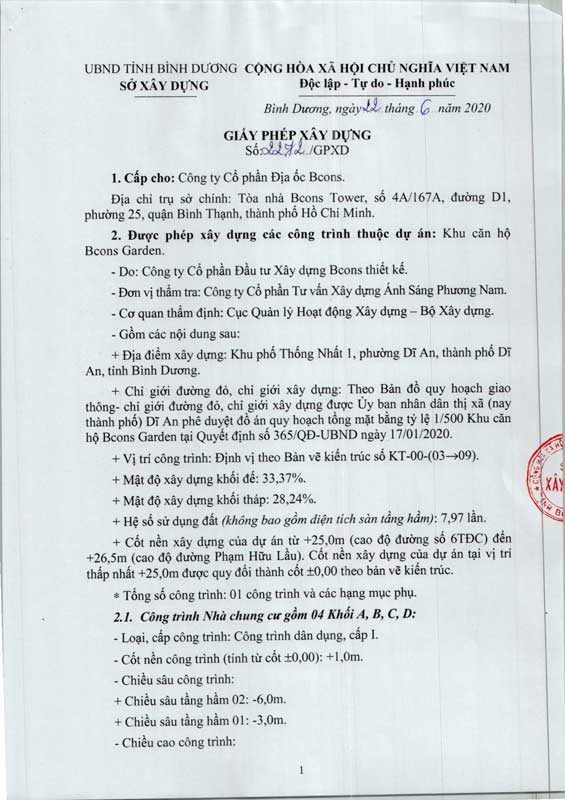 giấy phép xây dựng bcons garden